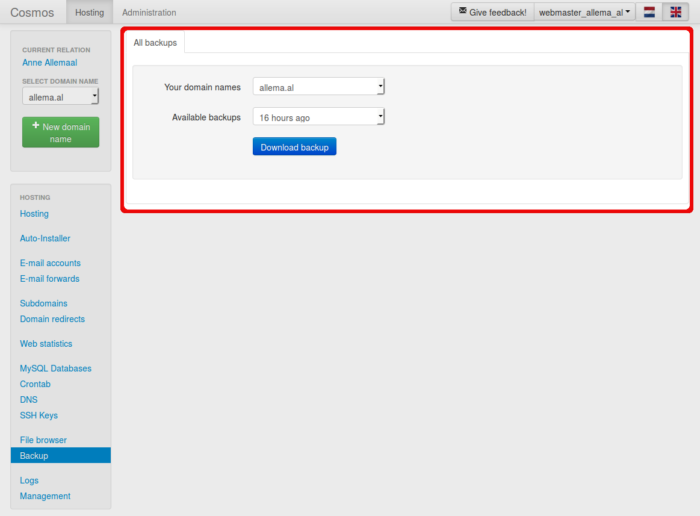 Backup-fileserver in cosmos