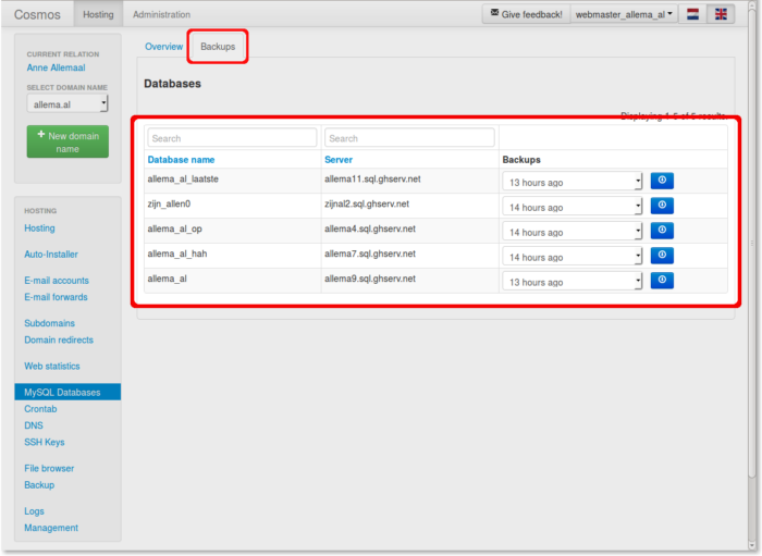 Backups-database cosmos